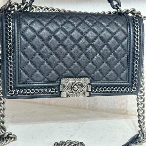 Chanel Black Leather Medium Boy Bag Shoulder Crossbody - Picture 7 of 9